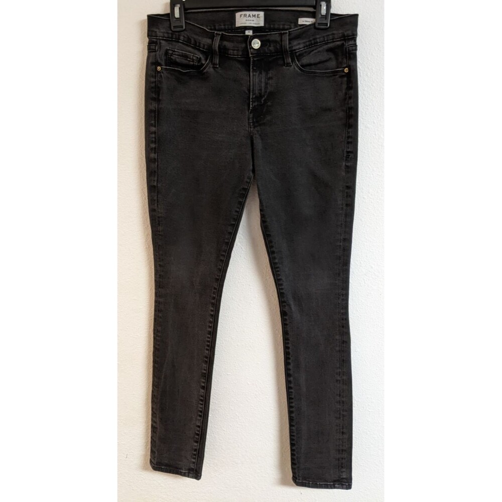 Women's Frame Denim Le Skinny de Jeanne in Film Noir (Black) Size 30 X 29 - Picture 2 of 16